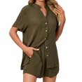thumbnail image 1 of Conjunto de pijama cómodo de manga corta para mujer Conjunto de ropa de dormir de dos piezas con cuello en V y un solo pecho, 1 of 5