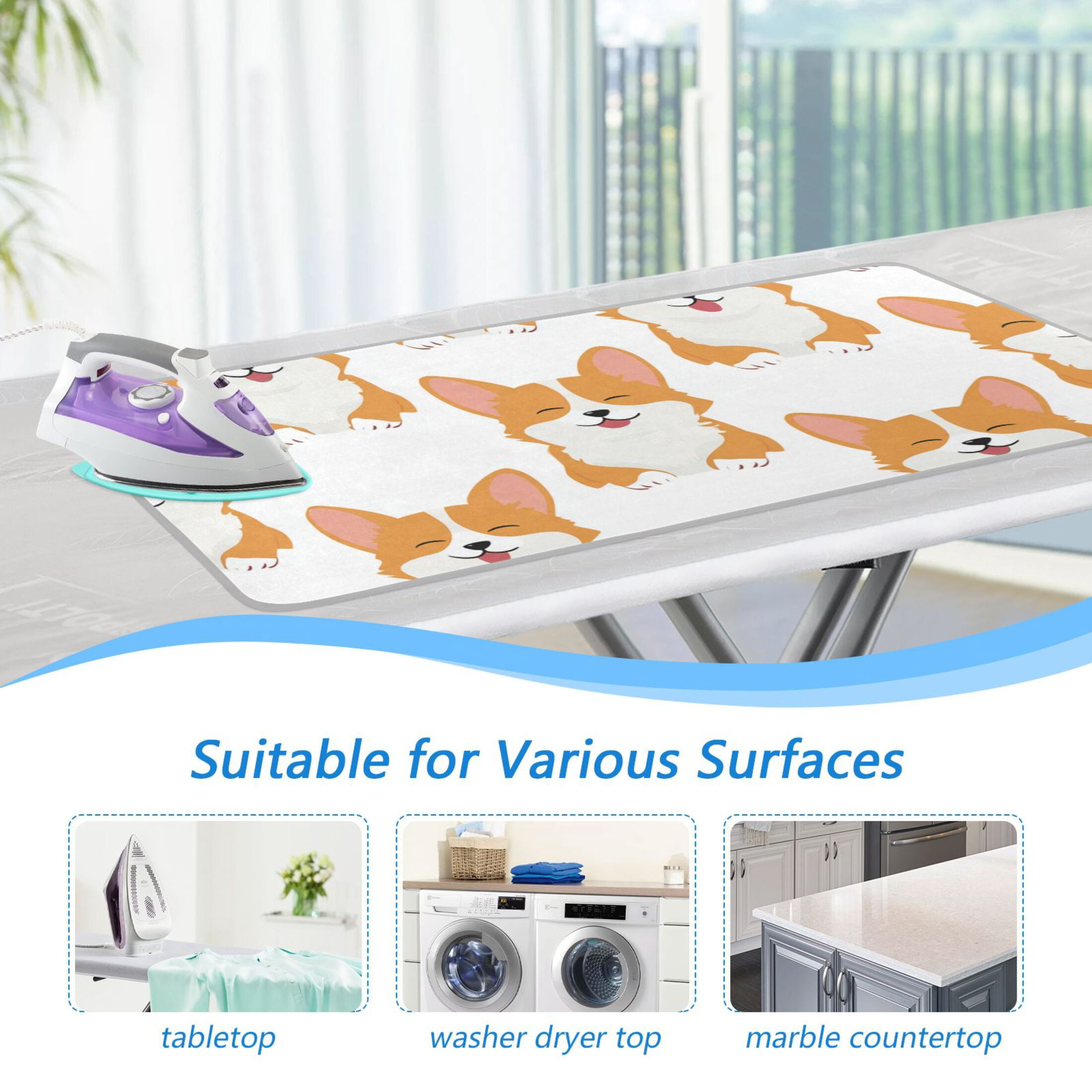 Seamless Happy Dogs Cartoon Ironing Mat Blanket Portable Travel Ironing Pad Heat Resistant Pad 47.2" x 27.6”