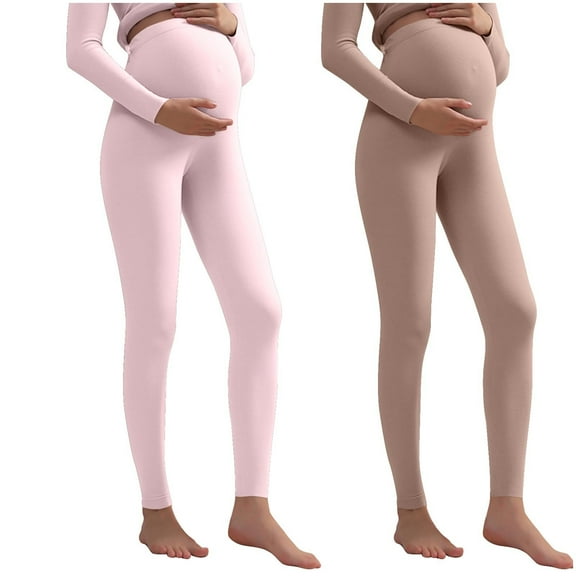 SELONE 2 Packs Women's Maternity Leggings Over The Belly Pants Adjustable Waistband Thermal Trousers Winter Underwear
