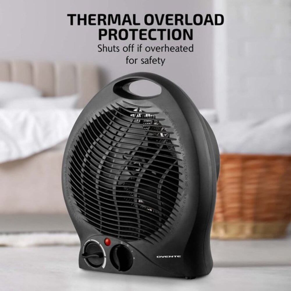 OVENTE Portable Electric Heater w/Thermostat Control, Indicator Light & Safety Switch, Space Saving Heat Perfect for Indoor, Home, Bedroom Dorm Office Black, HE24B