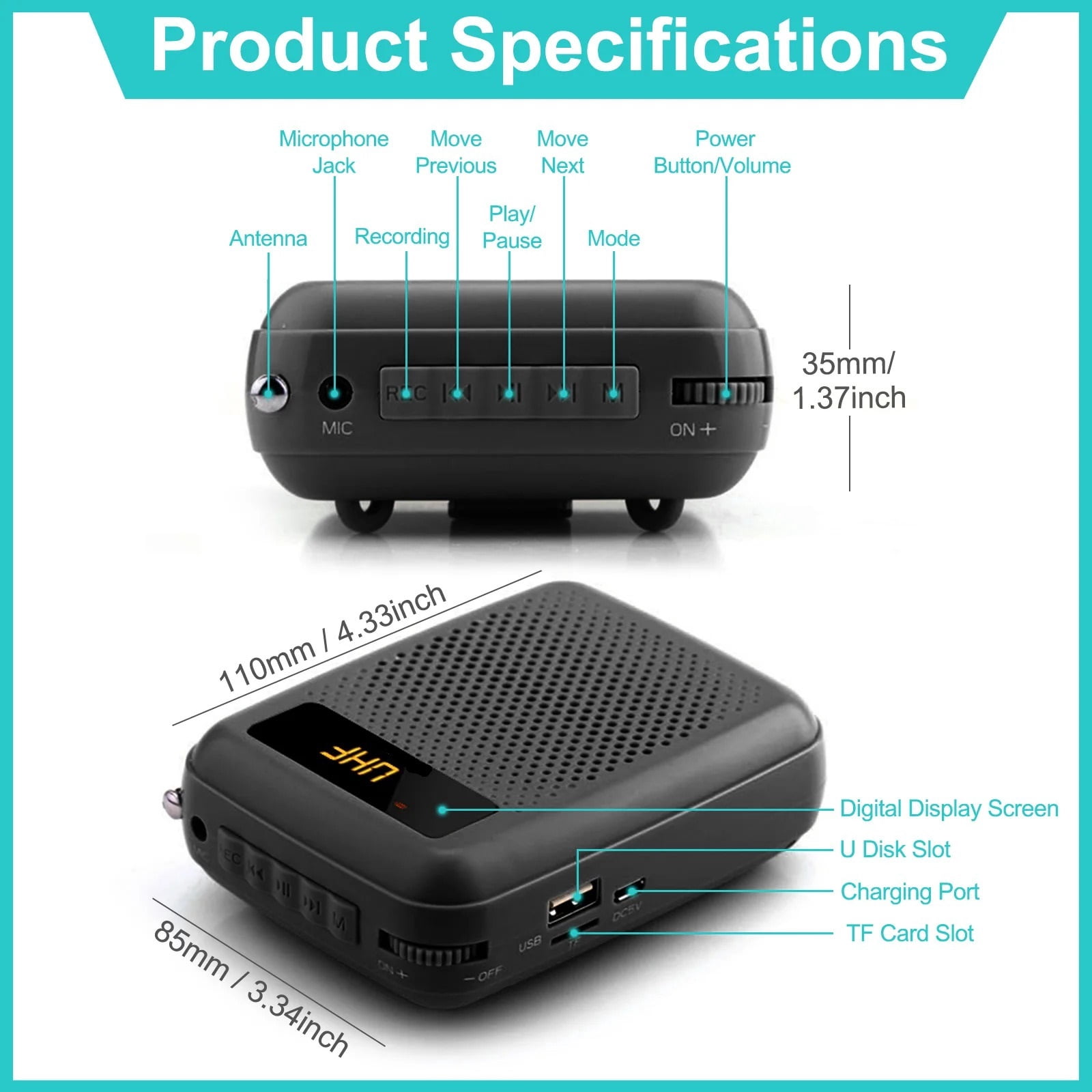 Voice Amplifier 12W 2200mAh Multifunctional Portable Bluetooth-compatible Voice Speaker ,Crystal-Clear Sound