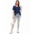 thumbnail image 7 of Women's V Neck T Shirts Short Rolled Sleeve Loose Fit Tops Side Split Summer Tees, 7 of 7
