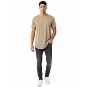 Allsense Mens Hipster Long T-Shirt - Drop-Cut Curved Hem Tee, Sand Stone, Small