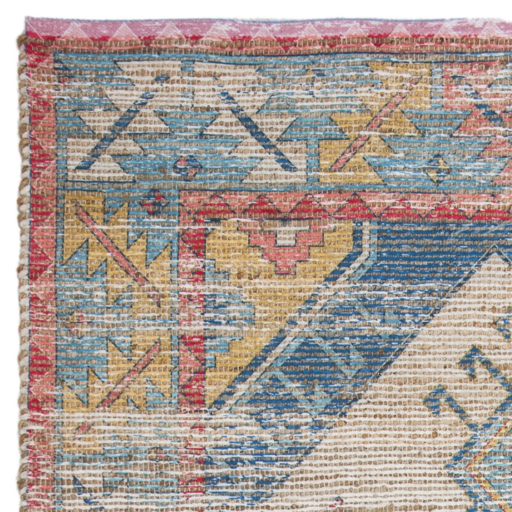 SAFAVIEH Saffron Ruth Overdyed Geometric Cotton Area Rug, Cream/Blue, 6' x 6' Square