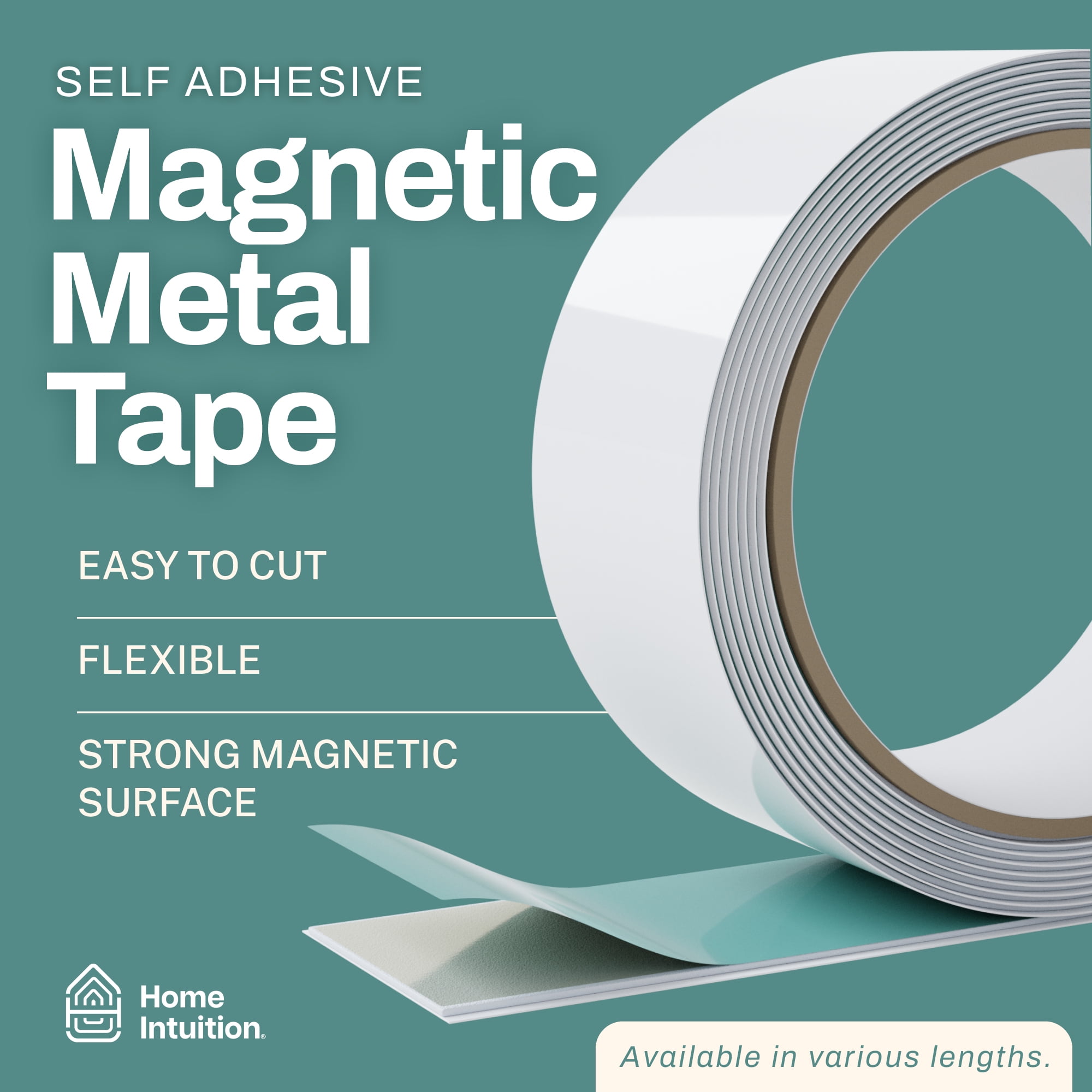 Home Intuition Self Stick Flexible Steel Metal Tape Roll for Magnets, 1.4" x 40 feet, White