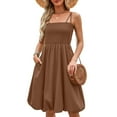 thumbnail image 2 of QingYiHua Womens Summer Smocked Sun Dress with Pockets 2025 Trendy Sleeveless Spaghetti Strap Boho Beach Casual Midi Bubble Dresses Beach Vacation,Khaki, 2 of 9