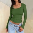 thumbnail image 2 of LISTHA Long Sleeve Shirts for Women Fashion Crop Tops Square Neck Y2k Basic Clothes Slim Fit T Shirts #1 Green S, 2 of 6
