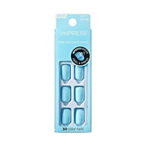 KISS imPRESS Color  Press on Nails, Quench It, Blue, Short Squoval, 30 Count