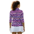 thumbnail image 3 of HUIACONG Women's Golf Polo Shirts for Sports Golf Outdoor Activities, Polyester Spandex Fabric Quick Dry Fashionable 3/4 Sleeve Ladies , Purple Leopard Stripe, 3 of 10