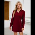 thumbnail image 4 of Vestido de Otoño 2025 para Mujer, Estilo Suéter Deportivo Informal, Holgado, de Larga y Cuello en V, de Color Liso. Vino Tinto L, 4 of 7