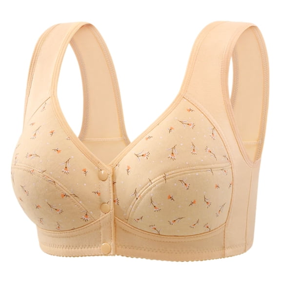 DuoJiaJ Women's Fixed Cup Front Buckle Underwear For The Elderly Plus Size Bra Without Underwire Thin Tank Top Bra Sports Bras for Women Beige