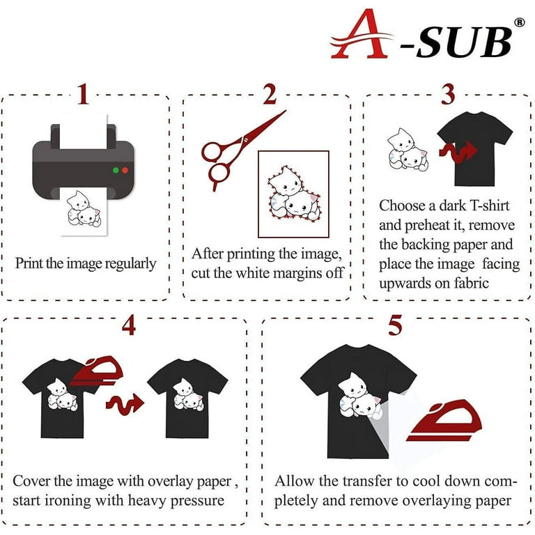 A-SUB Sublimation Paper 8.5x11 125g 110 Sheets and 10 Sheets A-SUB Dark  Cotton Fabric Iron-on Heat Transfer Paper 