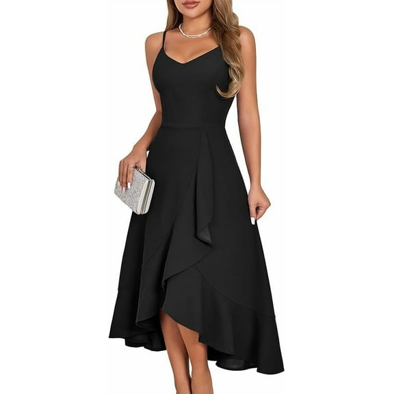 Women's Cocktail Party Dress, Formal Wedding Guest High Low Dress, Fit Flare Holiday Prom Dress
