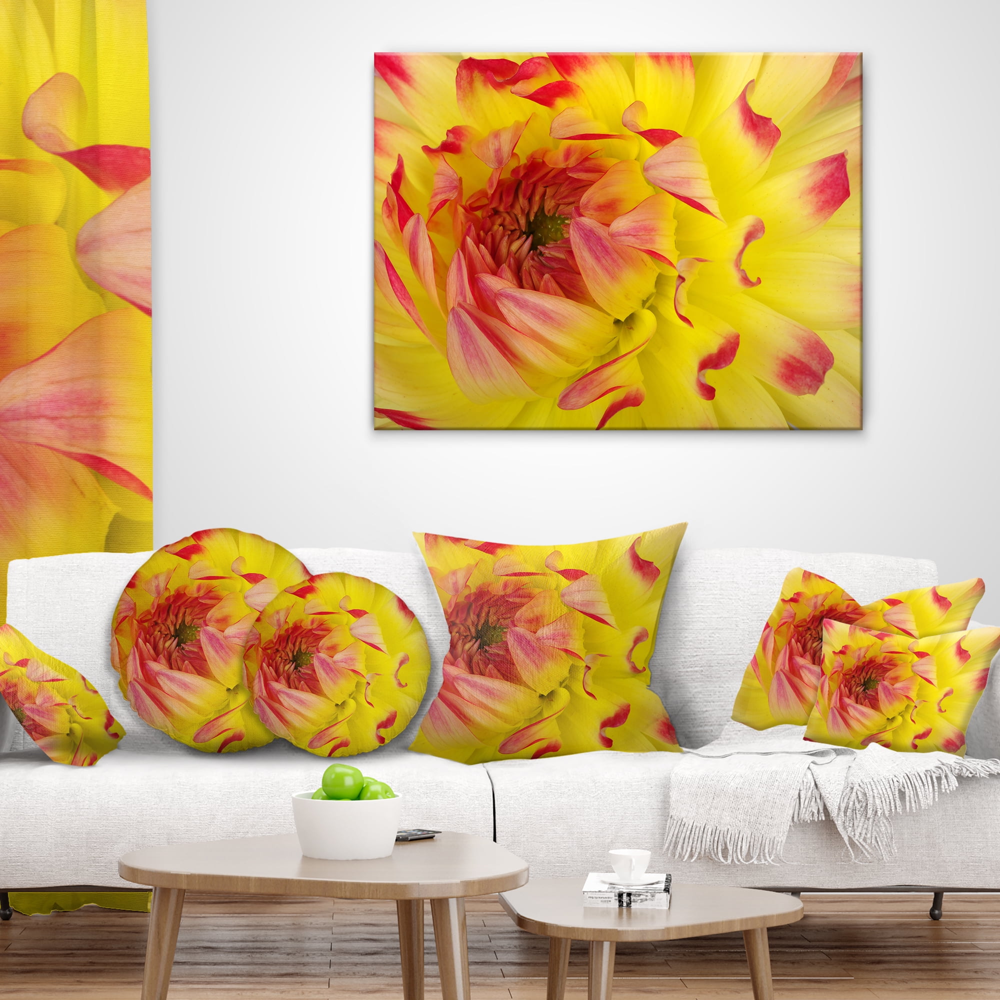 Designart Smooth Yellow Red Petals Close Up - Floral Throw Pillow - 18x18