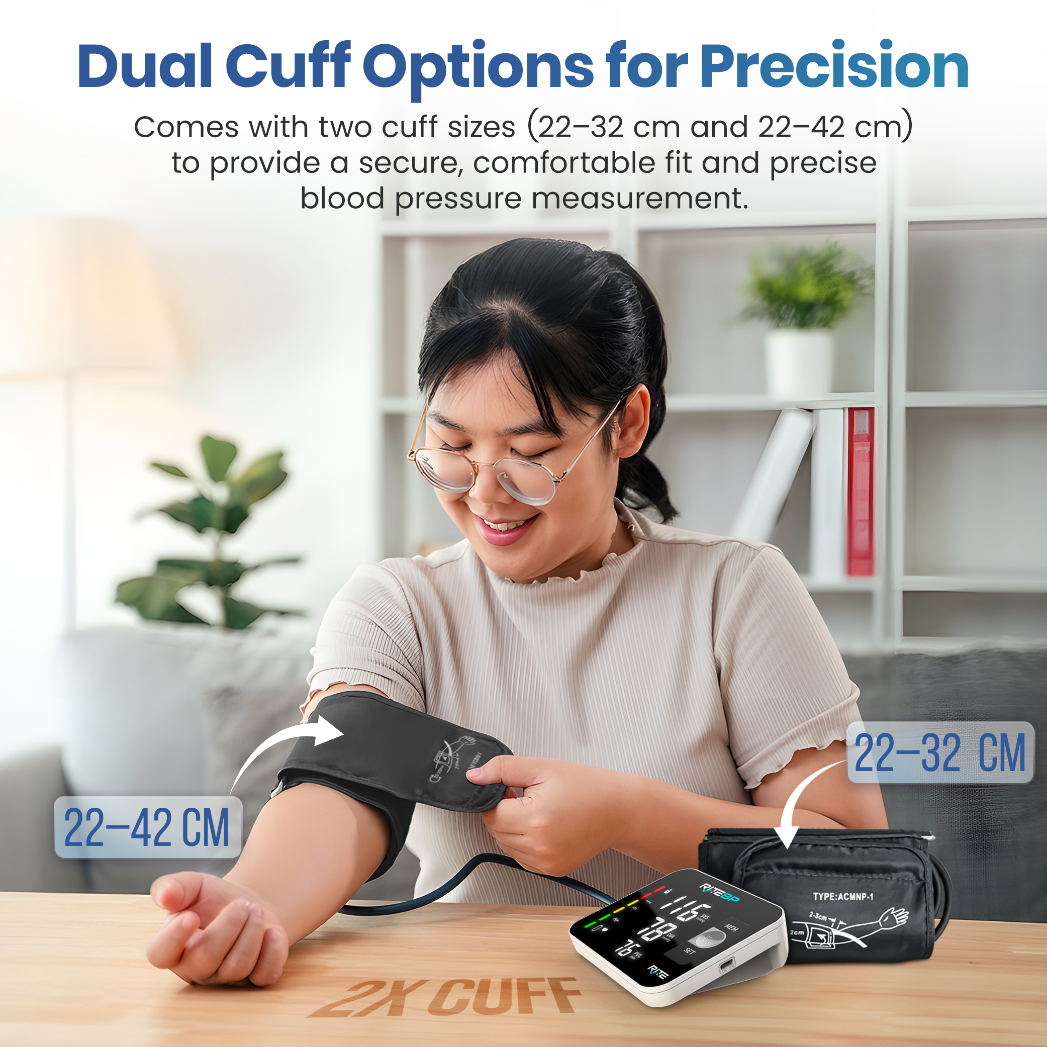 RiteBP Digital Blood Pressure Monitor with 2 Large Arm Cuffs (22–42 cm)