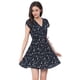 thumbnail image 1 of Vestido De Manga Corta Fluido Floral Con Cinturón Y Cuello En V Cruzado Bohemia Para Mujer Azul L, 1 of 6