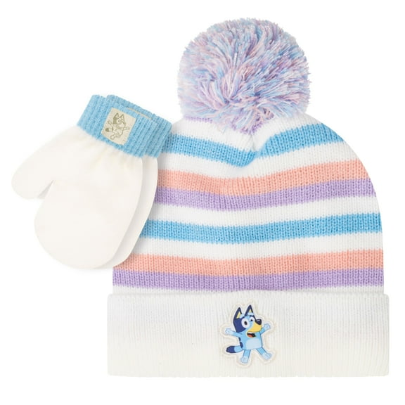 Bluey Bandit and Chilli Toddler Hat with Winter Mittens for Kids ? Warm Winter Hat for Toddler with Kids Mittens