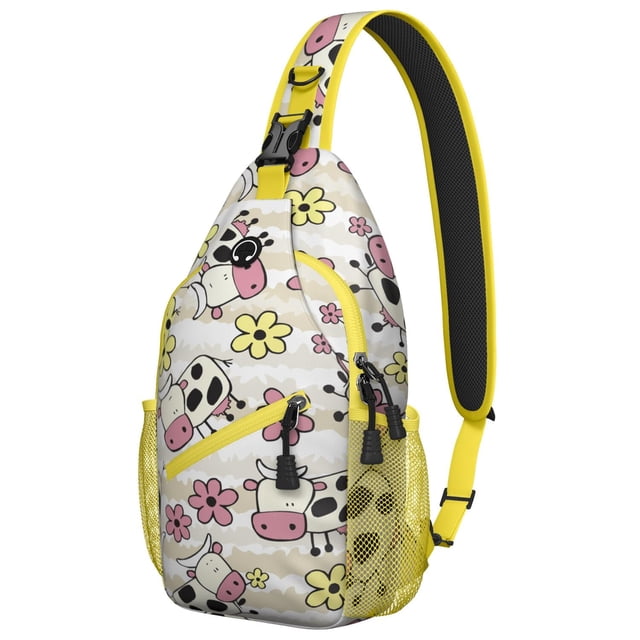 Funny Cow Print Sling Backpack, Highland Cow and Buffalo Pattern Crossbody Bag, Rustic Farm and Farmhouse Style for Cow Lovers
