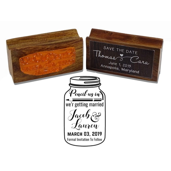 Printtoo Custom Mason Jar Wedding Invitation Save The Date Personalized Wood Mounted Rubber Stamp