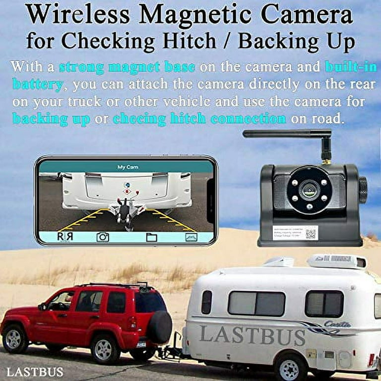 EWAY Wireless WiFi Magnetic Hitch Backup Camera 1080P HD Rechargeable  Battery Powered No Wiring Rear View Reverse Monitoring Camera for Car Truck