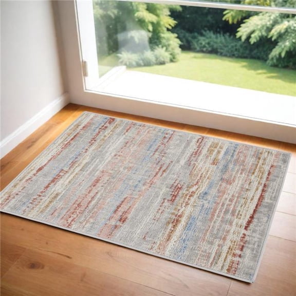 HomeRoots 556201 2 x 3 ft. Abstract Non Skid Rectangle Area Rug, Ivory, Red & Blue
