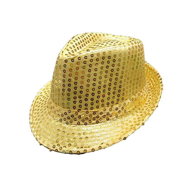 Eandarui Women Men Sequin Fedora Hat Disco Hat Jazz Dance Hat Hip-Hop Rapper Stage Performance Gold One Size
