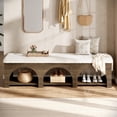 thumbnail image 6 of Finmind 63" Upholstered Entryway Bench with Arched Frame, 2-Tier Farmhouse Shoe Bench Ottoman with Shelf, for Bedroom, Hallway, Foyer, Dark Brown, 6 of 8