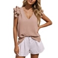 thumbnail image 2 of Womens Workout Tank Tops Women's Casual V Neck Flutter Ruffle Hem Crop Tank Cami Tops for Women Beige L, 2 of 5