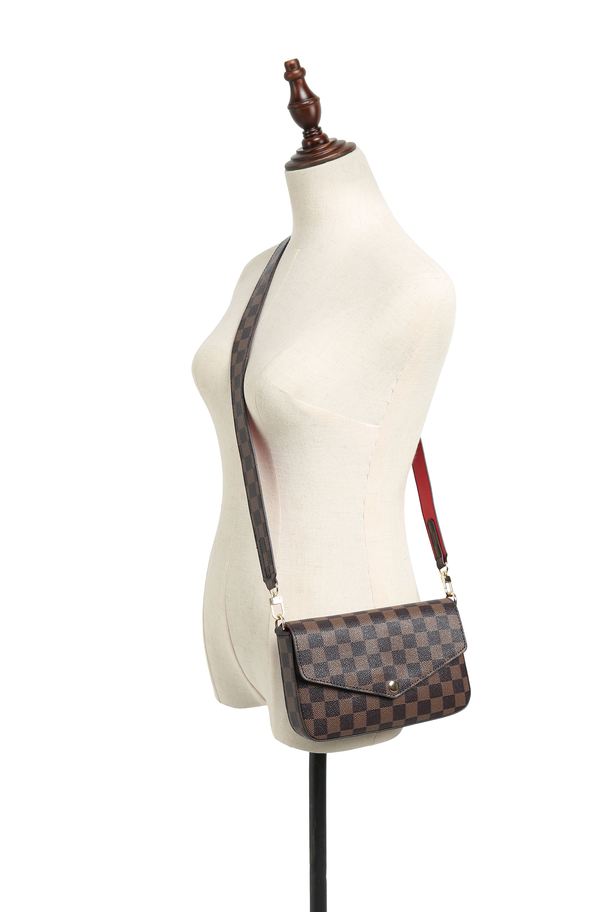 MK Gdledy Fashion Womens Checkered Tote Shoulder Bag With Inner Pouch, PVC  Leather Checkered Cossbody Bag, Big Capacity Handbag, Waterproof And  Wearable Purse Handbag (Cream inside cherry) 