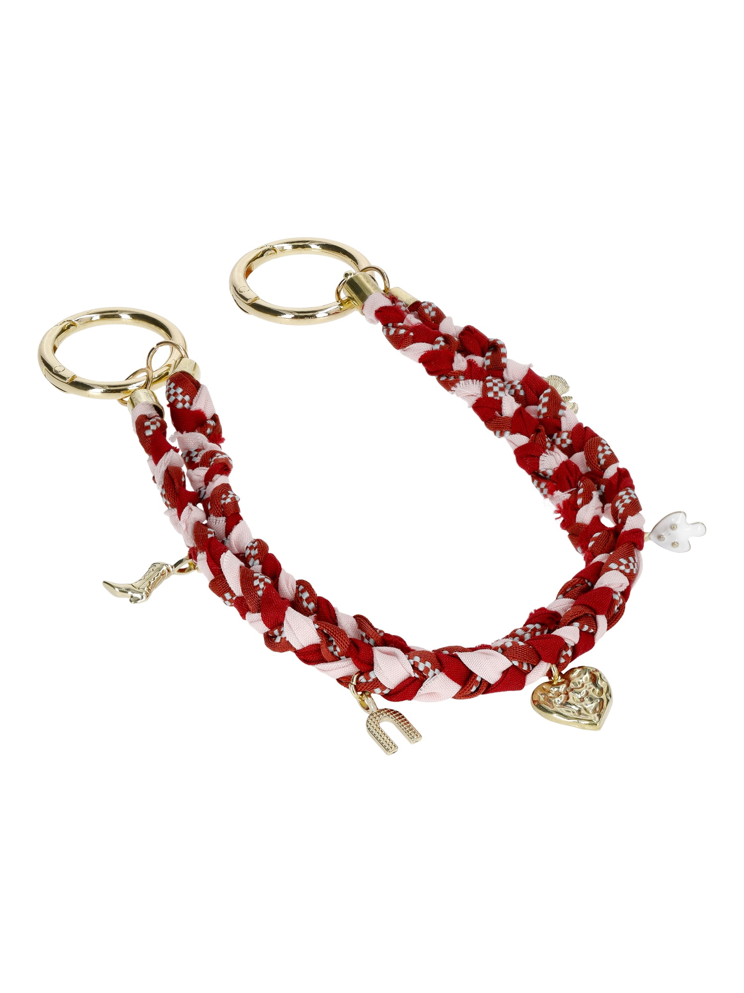 No Boundaries Women's Braided Cord Swag Chain Bag Charm, Pink and Red