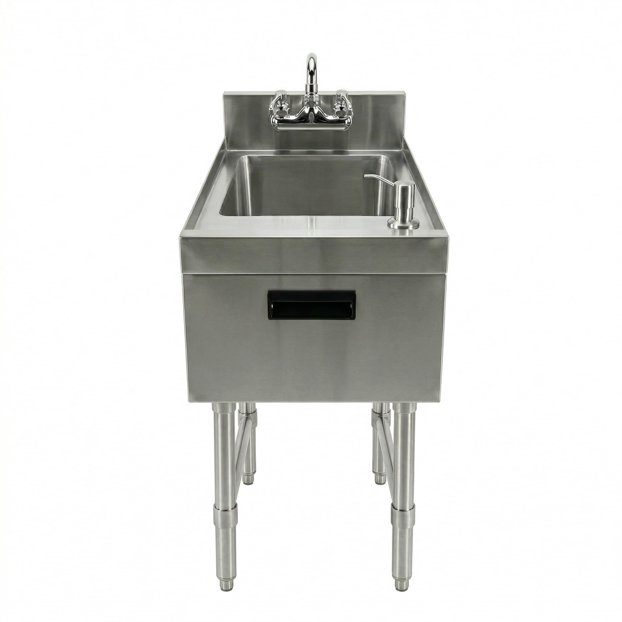 22.5 in. x 12 in. Stainless Steel Underbar Hand Sink with Soap and Towel Dispensers, 14 in. x 10 in. Bowl, Faucet, and Drain Basket