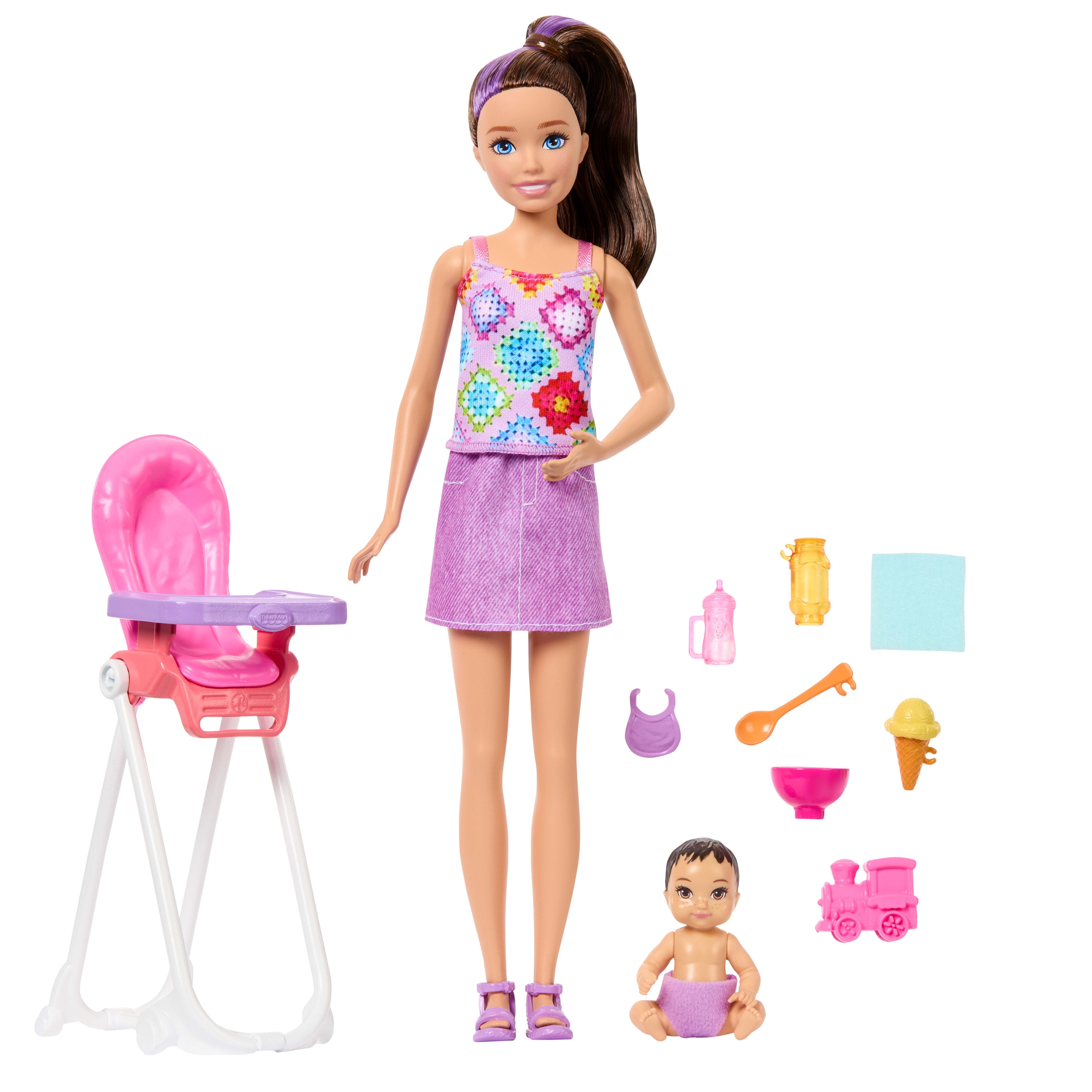 Barbie-Skipper-Babysitters-Inc.-Playset-with-Skipper-Doll,-Toddler-Doll,-High-Chair-&-8-Accessories