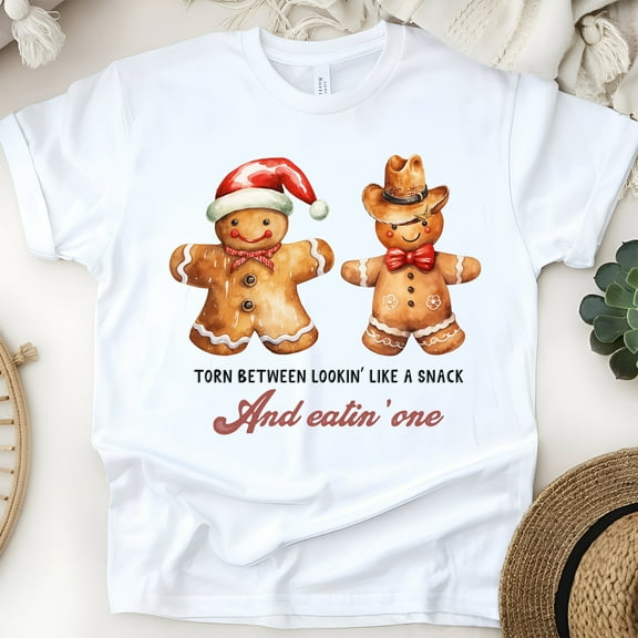 Cute Gingerbread Couple Christmas Tee | Holiday Snack Humor Shirt, White, Size S