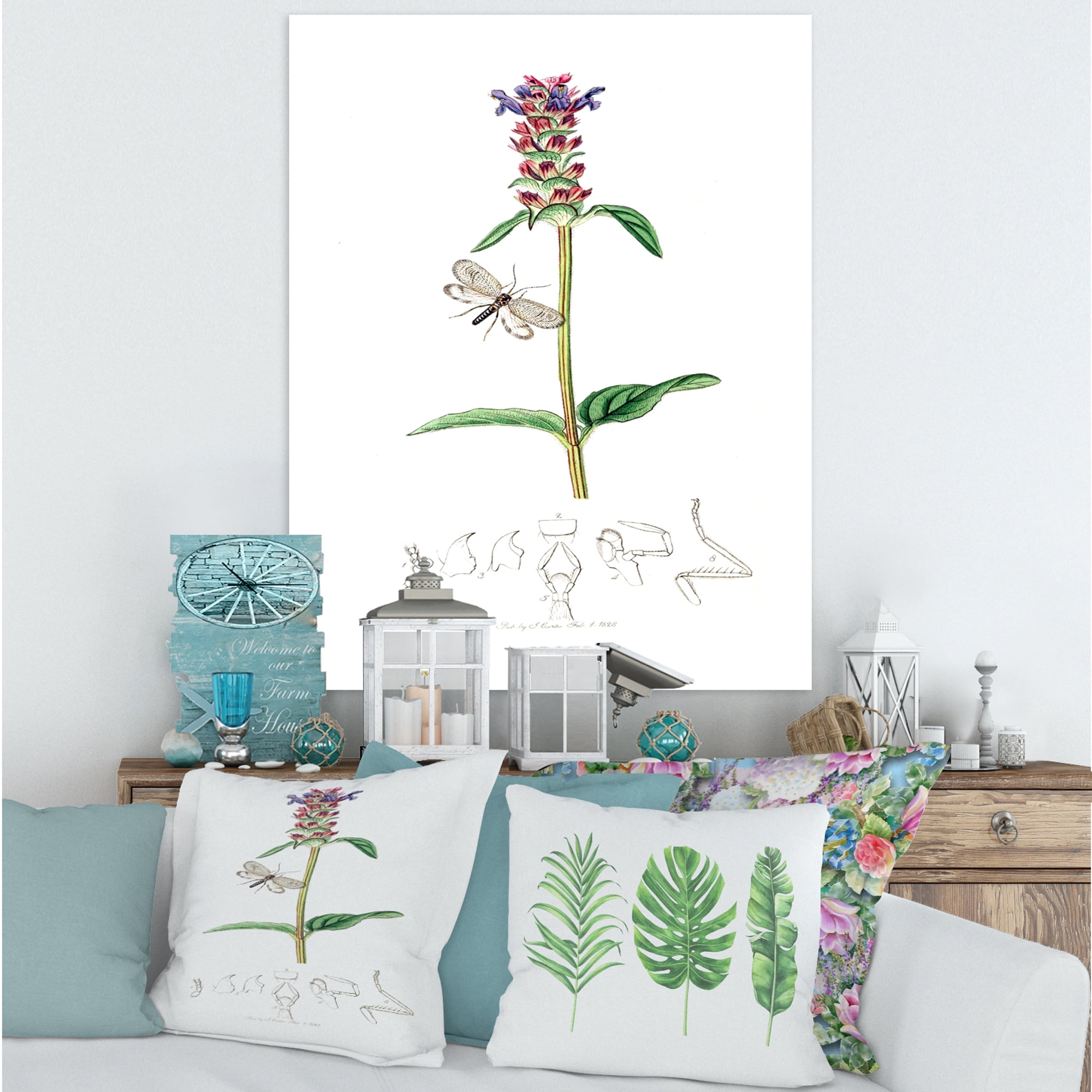 Designart ' Ancient Insects and Plants II ' Farmhouse Canvas Wall Art Print