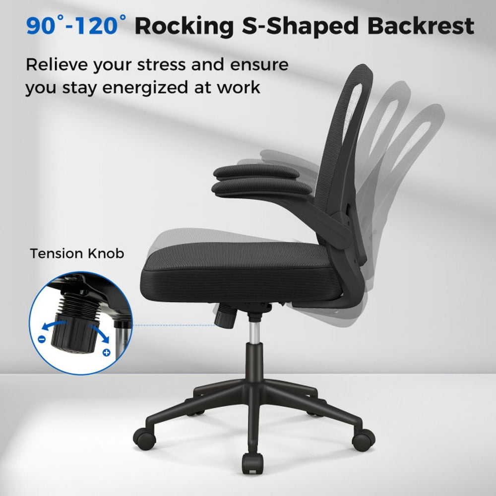 Demi Bonn Adjustable Swivel Mesh Task Office Chair with Flip-Up Armrests, Rolling Work Computer Desk Chair, Black