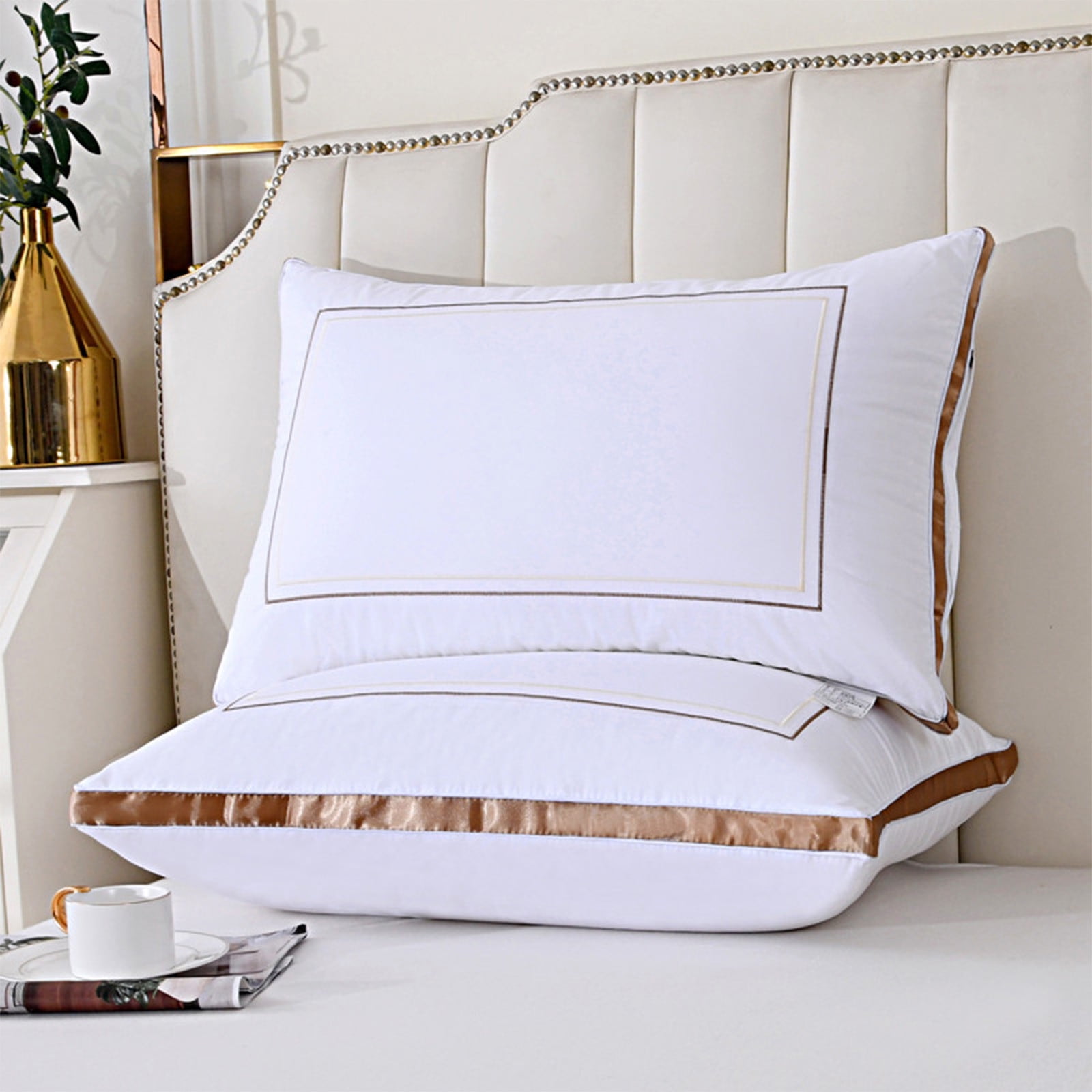 100% Cotton Hotel Pillows, U.S. Made Hypoallergenic Pillows with Down Alternative Fiber Fill for Side & Back Sleepers, Set of 1, Three Comfort Levels, (Soft, Medium, Firm) Soft