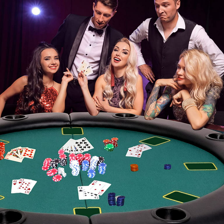 Folding Poker Table for 8 Players,Round Card Table with 8 Plastic