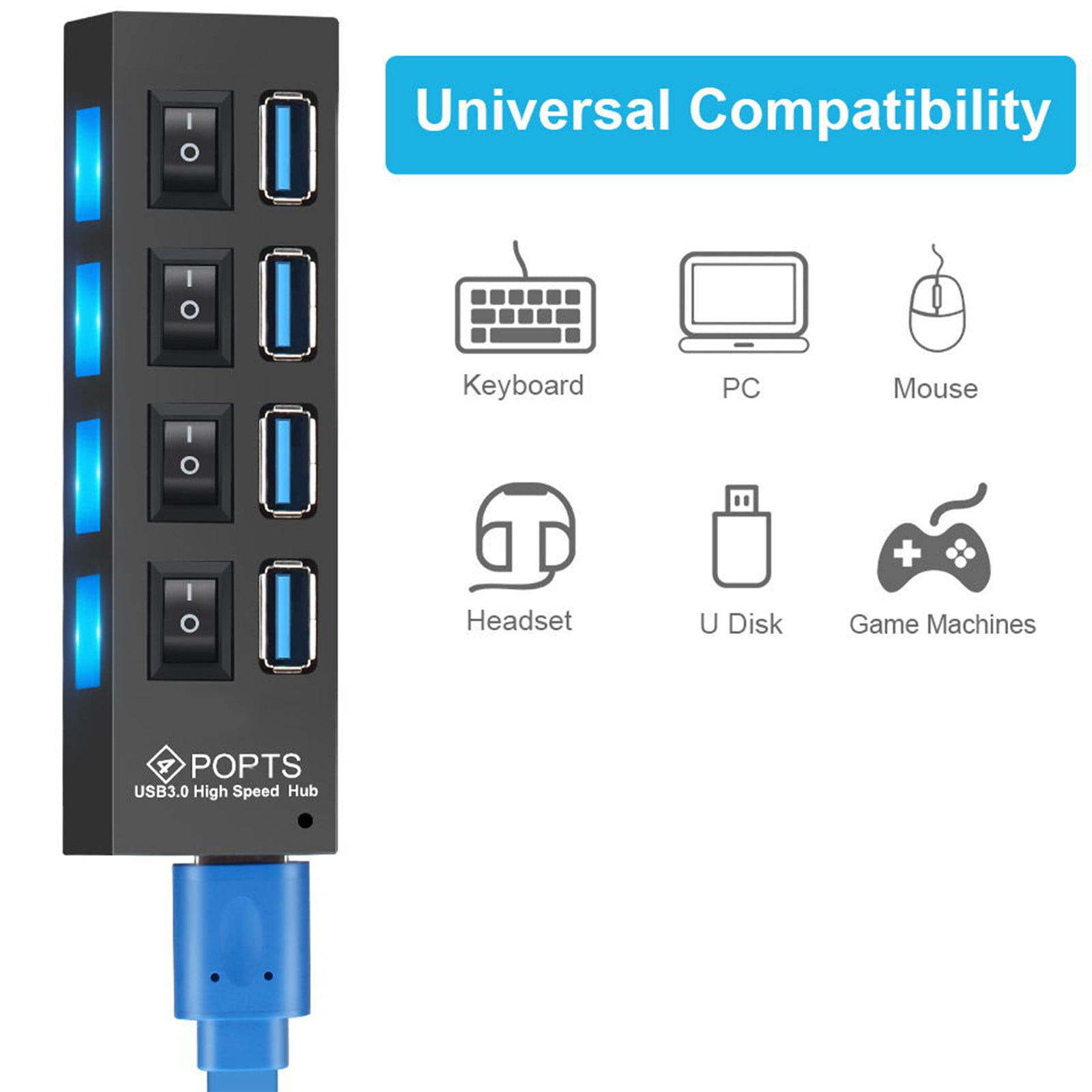 3 Set of USB HUB 3.0 4 Port Multiple Expander Multi USB Splitter Hub Use Power Adapter Computer Accessorie