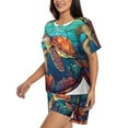 thumbnail image 2 of Rocae Sea Turtle in Coral for Two Piece Sleepwear Pajamas Sets for Women Soft Short-Sleeved Pjs with Lounge Shorts XX-Large, 2 of 9