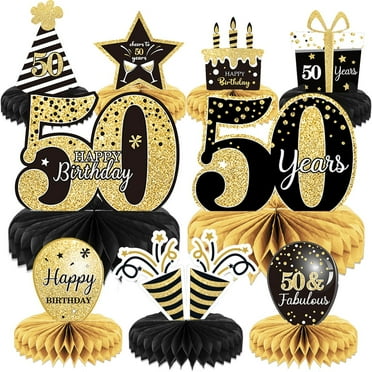 Golden Jubilee Celebration Table Toppers - 50th Birthday Centerpieces for Men and Women - Cheers to 50 Years Party Decor - 9 Piece Set - Milestone Birthday Supplies
