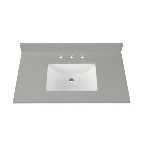 31x22 Inch Bathroom Vanity Top, Earth Gray Quartz with Undermount Porcelain Sink, 0.75" Thick (¾") and 4" High Backsplash, Pre-Drilled 8" Widespread Faucet Holes