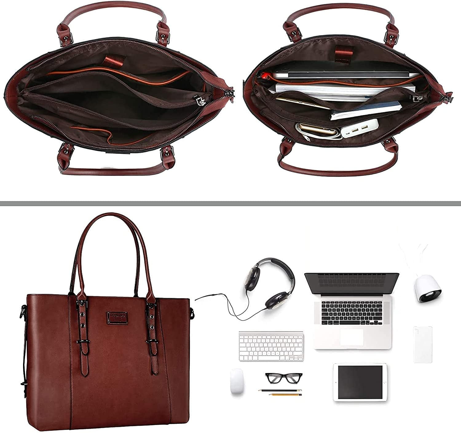 Mosiso Women's Briefcase PU Leather 15.6 inch Laptop Tote Bag Shoulder Handbag fits 13 15 inch Macbook