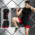 thumbnail image 2 of para Hombre, Camiseta de , Chaleco Sin , Camiseta con Pantalones Cortos, Conjunto de Mallas, ropa para deportiva Libre, Tra M Red Black, 2 of 9