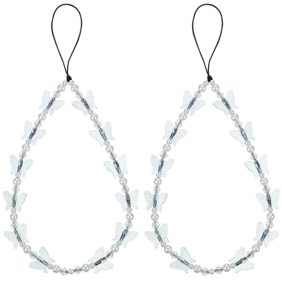 unbranded  2 Pcs Chain Cell Phone Lanyard Clear Beads Lanyards Phones Girl