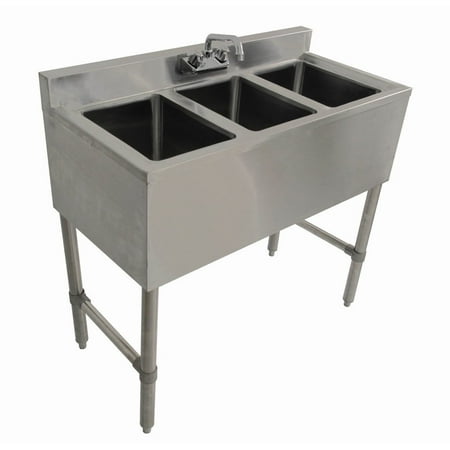 Durasteel 3 Compartment Stainless Steel Bar Sink Nsf 10 X 14 Bowl Size Commercial Standard Underbar No Drainboard Nsf Approved