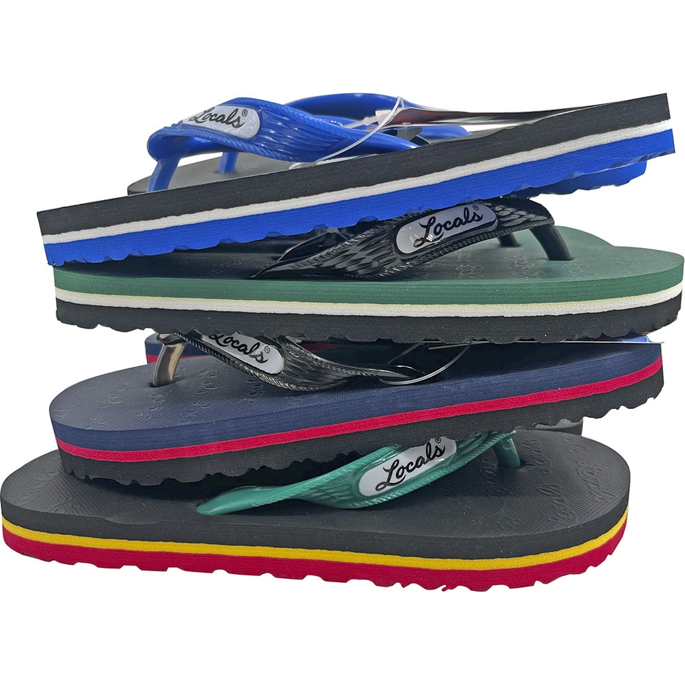 Locals Hawaii Boy's Stripe Slipper, Assorted Colors, 7 Inch Sole