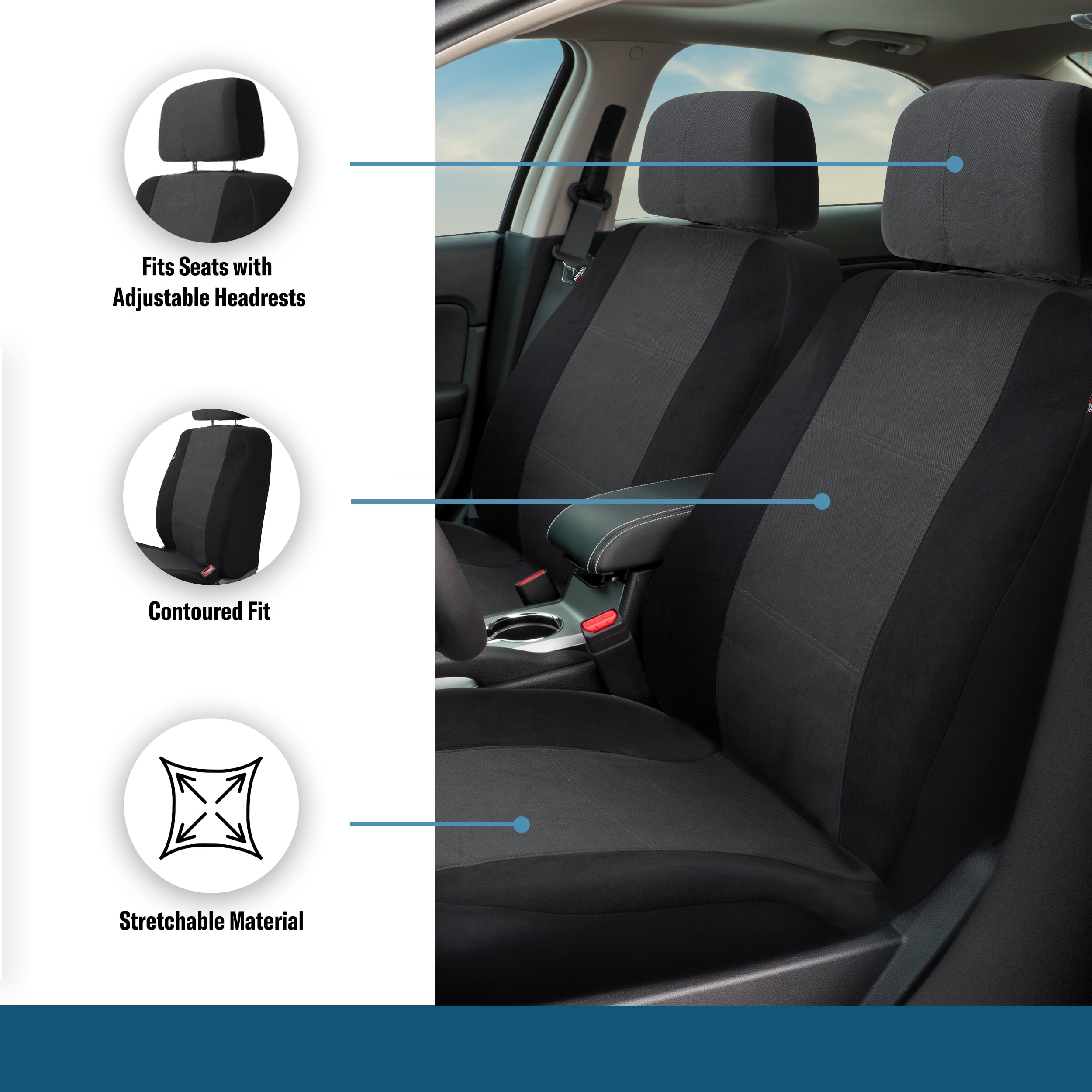 Custom Accessories Car Seat Covers Hunt 3-Piece Black-Gray