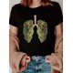 thumbnail image 1 of Camiseta informal de cuello redondo para mujer, de punto de algodón, largo regular, con estampado de pulmones con aspecto de hierba, para la colección primavera/verano, ideal para practicar deporte., 1 of 6