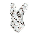 thumbnail image 4 of Yiaed Dachshund Dog Print Women's Ruffled One Piece Swimsuit V Neck Swimwear Slimming Monokini for Woman-Medium, 4 of 8