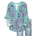 thumbnail image 2 of Womens 3/4 Length Sleeve Shirts Fashion New Ruffle Sleeves Blouses Retro Floral Printing Shirts Casual Loose V Neck Spring Summer Top Comfortable Button TShirts Pullover, 2 of 5